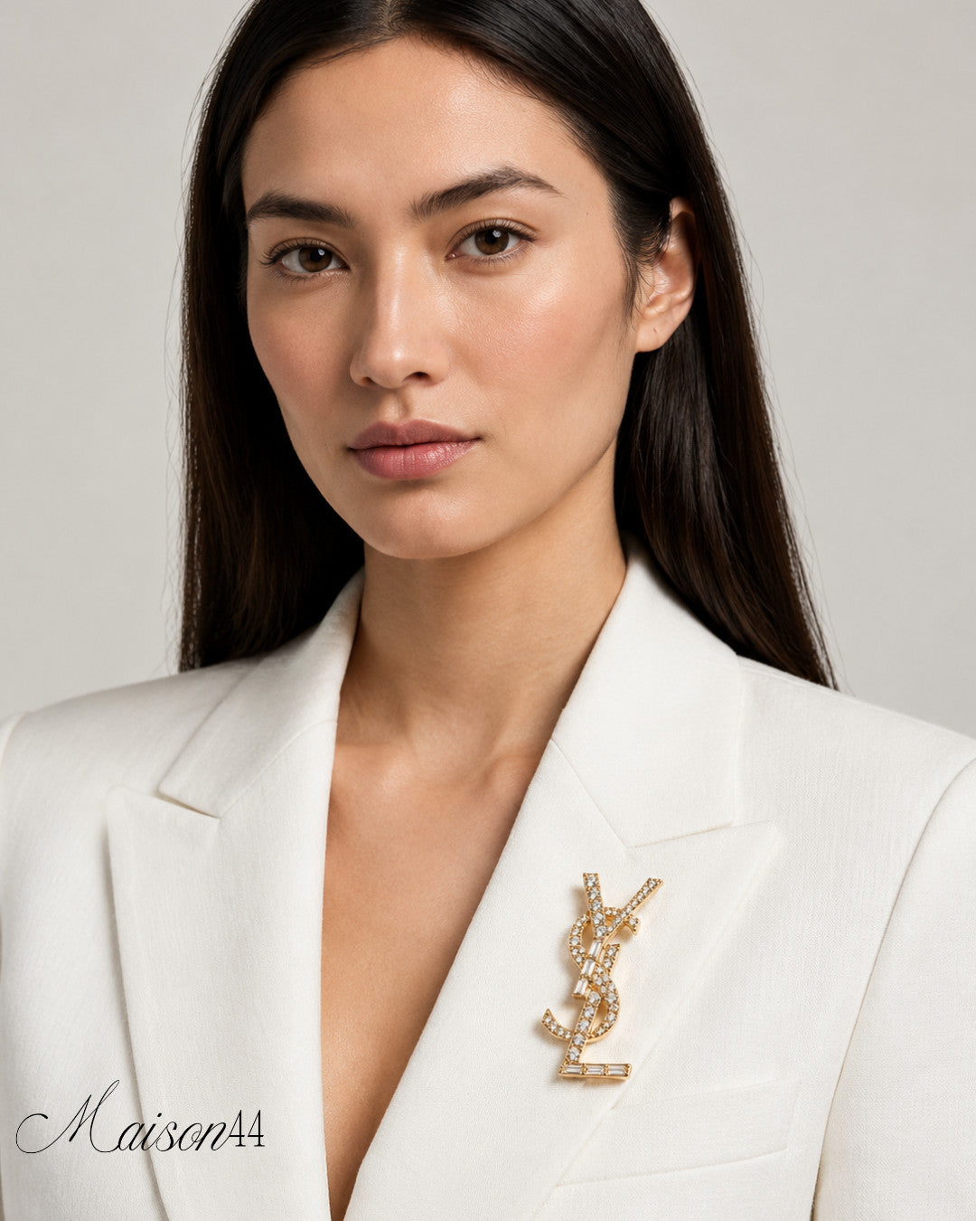 YSL Logo Brooch, Gold